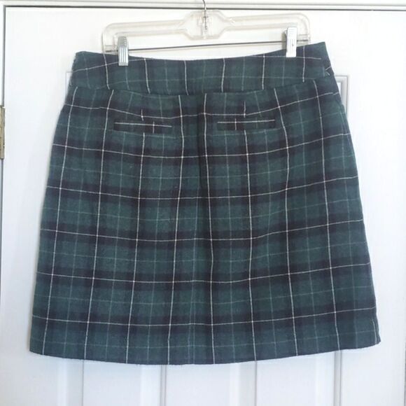 MERONA Tartan Plaid Wool Skirt Green Black Blue Pockets - Picture 4 of 9